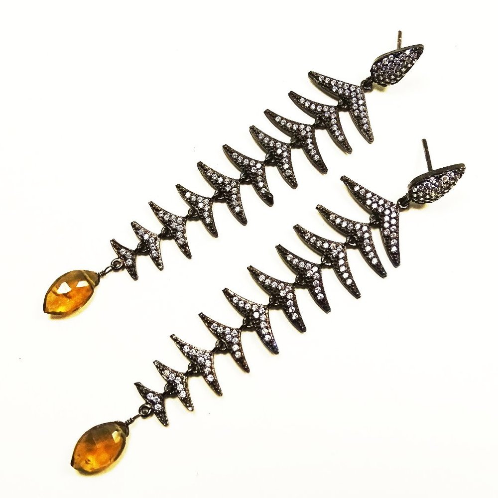 AZAARA Black Rhodium Plated Faceted Citrine & CZ Pave Statement Earrings